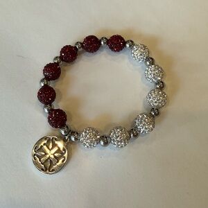 Red and Silver Rustic Cuff Beaded Bracelet